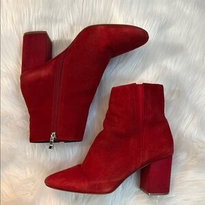 Red Suede Ankle Boots Faux Leather Size 9